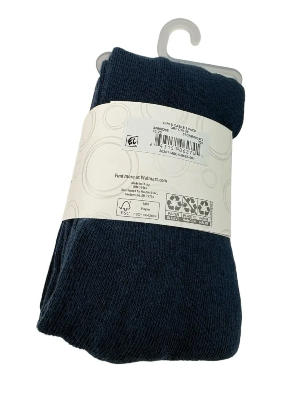 NWT Wonder Nation Girls Footed Tights Heavyweight Size M (7-10) 2 Pair Gray Blue
